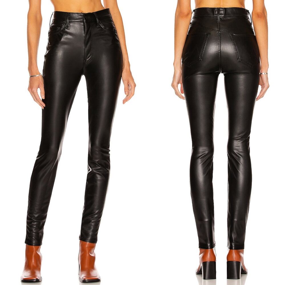 MOTHER The Super Swooner Faux Leather Pants Wax On Wax Off Black Size 30